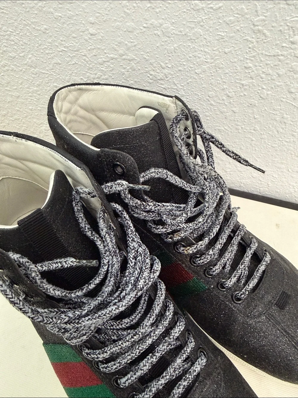 Gucci Black High-Top Sneakers with Green-Red Web Stripe
